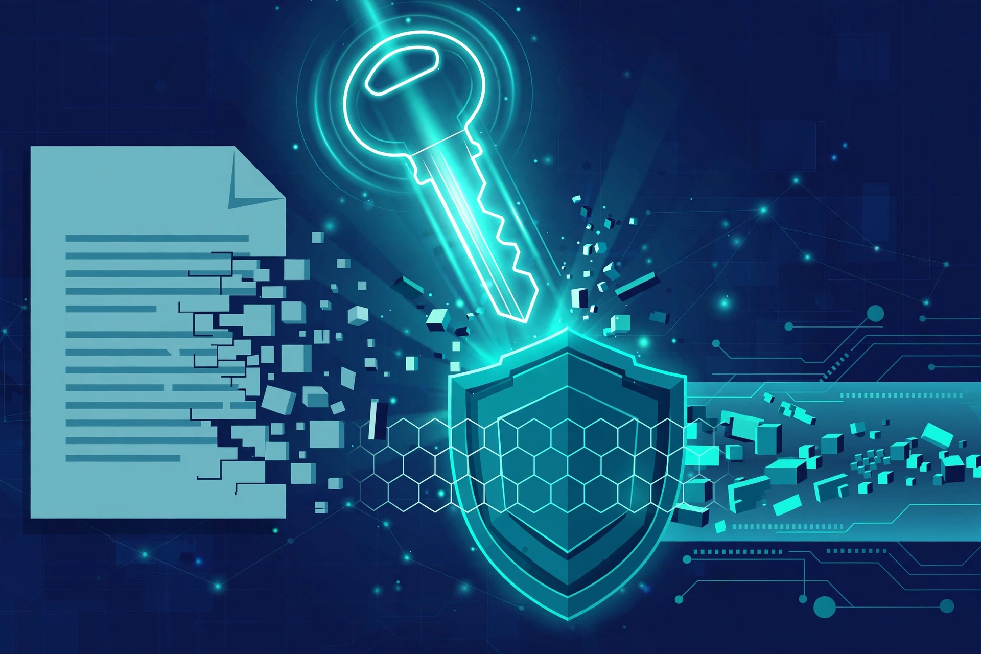 Illustration of AES-256 encryption protecting files during transfer