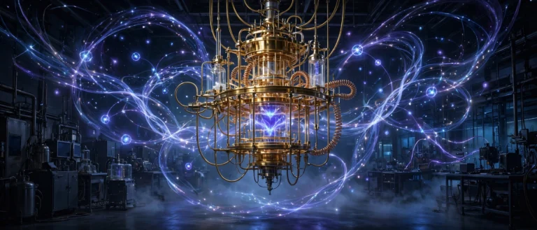 Quantum computer with qubits illustrating how quantum computing works explained for beginners