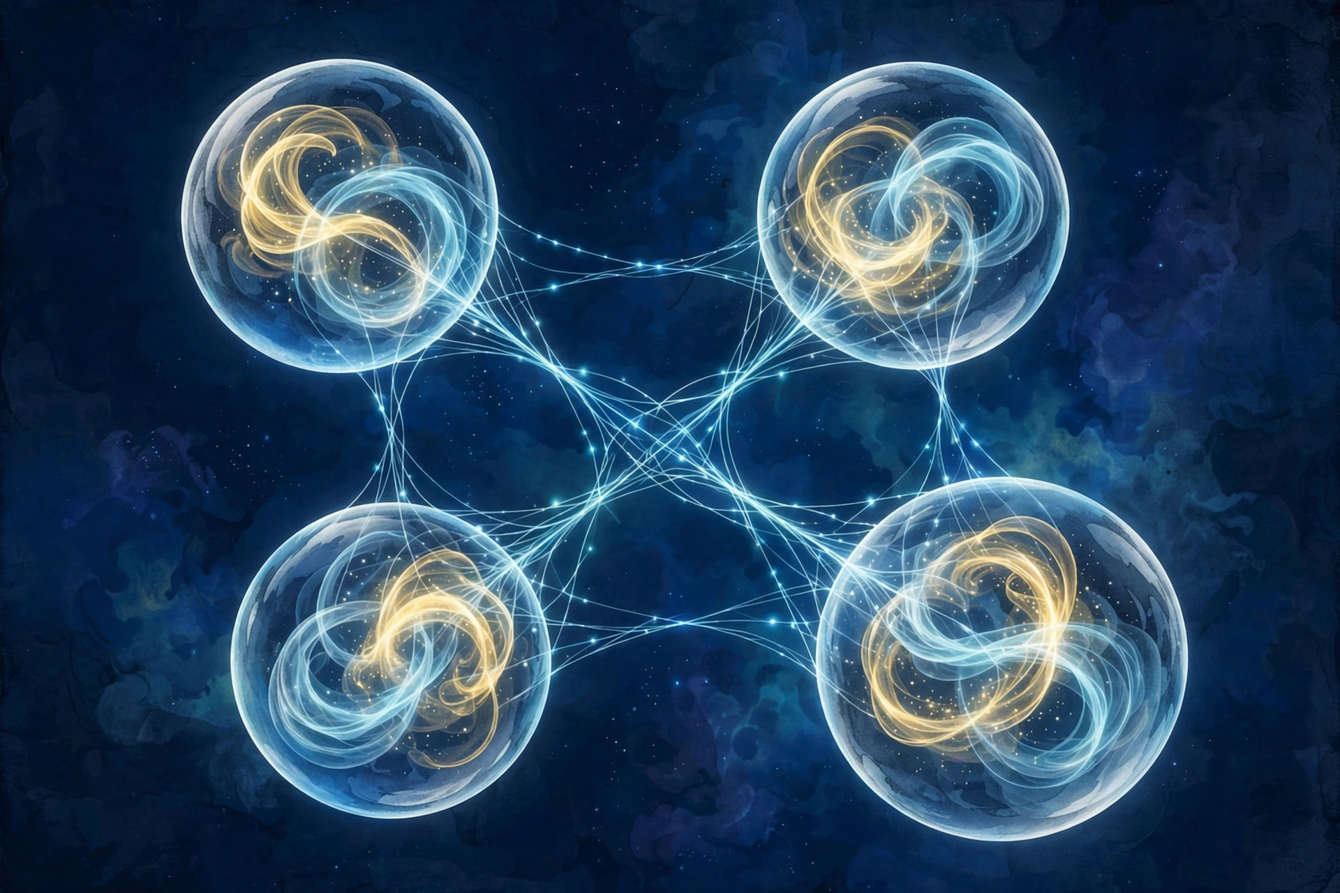 Entangled qubits in superposition, a core concept in how quantum computing works