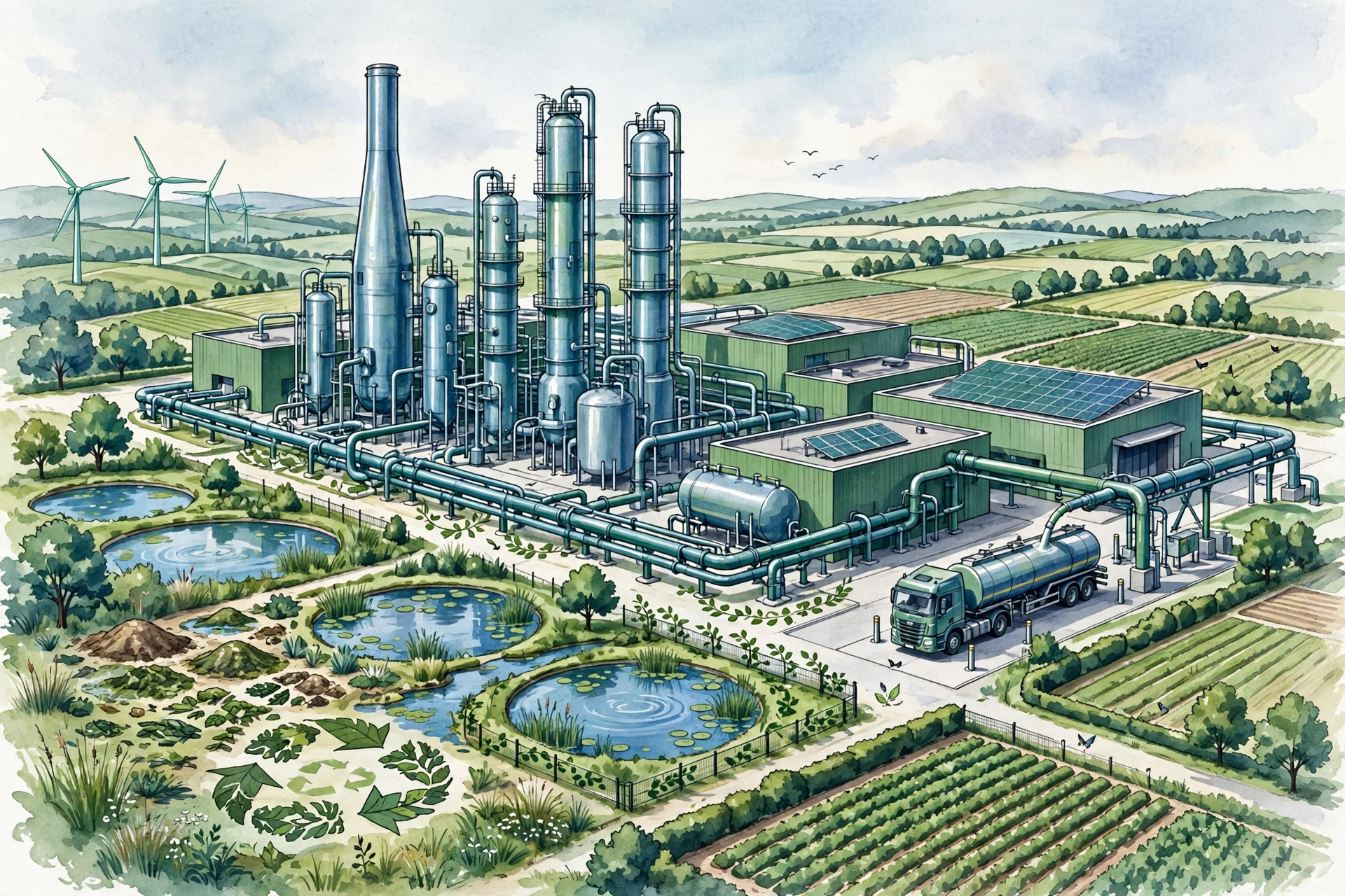 Green biorefinery producing sustainable aviation fuel from waste feedstocks